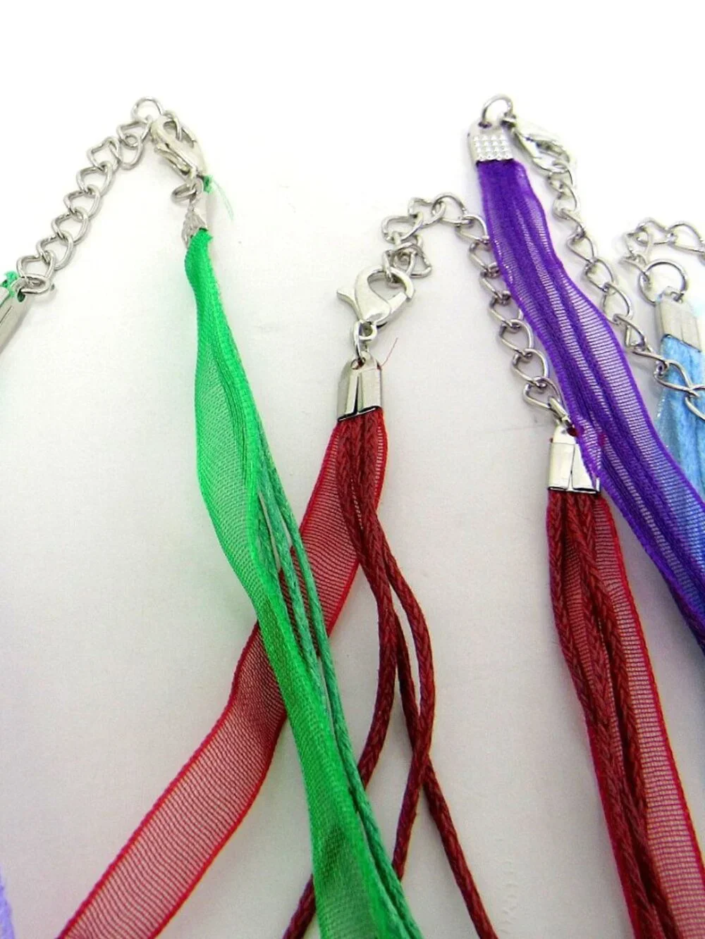 10 Ribbon Necklaces Assorted Colors Choker Organza 3 Cords 18-20 inch Adjustable